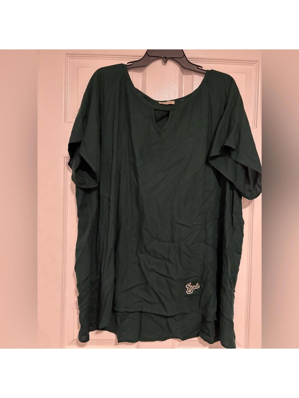 UG Apparel Dark Green Short Sleeve Top with Keyhole Neckline